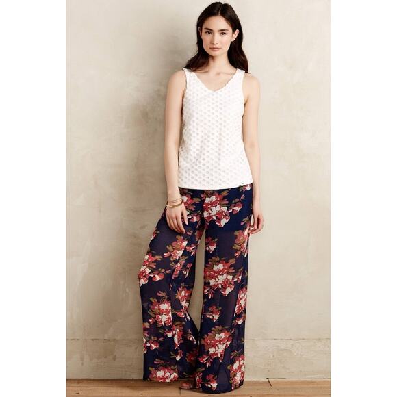 Anthropologie Fire Lily Elevenses Women's Pants Smocked Palazzo Sheer Wide Leg M - Picture 2 of 5